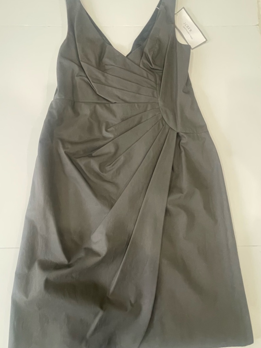 J. Crew Charcoal Gray V-Neck Pleated knee length Dress 100% cotton